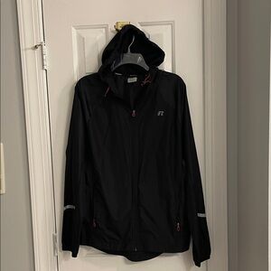 Russell Athletic Black Windbreaker with Red and silver Accents